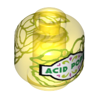 Деталь LEGO Minifig Head (No Face), Bottle / Jar, Green 'ACID POPS' Print, Прозрачный желтый