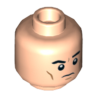 Деталь LEGO Minifig Head Tom Riddle, Dark Orange Cheek Lines, Frown Raised Left Eyebrow / Angry with Open Mouth Print, Светлый телесный