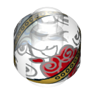 Деталь LEGO Minifig Head (No Face), Bottle / Jar, Red Flower, Gold Band Print, Прозрачный бесцветный