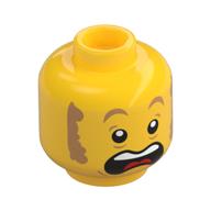 Деталь LEGO Minifig Head Clemmons, Raised Flesh Eyebrows and Sideburns, Open Mouth, Scared Print, Желтый