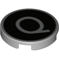 Деталь LEGO Tile Round 2 x 2 with Bottom Stud Holder with 'Q' on Black Background Print, Светлый сине-серый