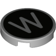 Деталь LEGO Tile Round 2 x 2 with Bottom Stud Holder with 'W' on Black Background Print, Светлый сине-серый