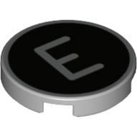 Деталь LEGO Tile Round 2 x 2 with Bottom Stud Holder with 'E' on Black Background Print, Светлый сине-серый