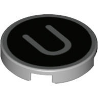 Деталь LEGO Tile Round 2 x 2 with Bottom Stud Holder with 'U' on Black Background Print, Светлый сине-серый