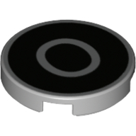 Деталь LEGO Tile Round 2 x 2 with Bottom Stud Holder with 'O' on Black Background Print, Светлый сине-серый