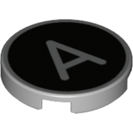 Деталь LEGO Tile Round 2 x 2 with Bottom Stud Holder with 'A' on Black Background Print, Светлый сине-серый