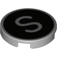Деталь LEGO Tile Round 2 x 2 with Bottom Stud Holder with 'S' on Black Background Print, Светлый сине-серый
