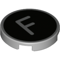 Деталь LEGO Tile Round 2 x 2 with Bottom Stud Holder with 'F' on Black Background Print, Светлый сине-серый