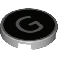 Деталь LEGO Tile Round 2 x 2 with Bottom Stud Holder with 'G' on Black Background Print, Светлый сине-серый