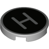 Деталь LEGO Tile Round 2 x 2 with Bottom Stud Holder with 'H' on Black Background Print, Светлый сине-серый