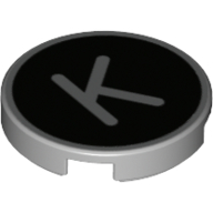 Деталь LEGO Tile Round 2 x 2 with Bottom Stud Holder with 'K' on Black Background Print, Светлый сине-серый