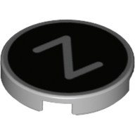 Деталь LEGO Tile Round 2 x 2 with Bottom Stud Holder with 'Z' on Black Background Print, Светлый сине-серый