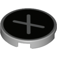 Деталь LEGO Tile Round 2 x 2 with Bottom Stud Holder with 'X' on Black Background Print, Светлый сине-серый