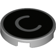 Деталь LEGO Tile Round 2 x 2 with Bottom Stud Holder with 'C' on Black Background Print, Светлый сине-серый