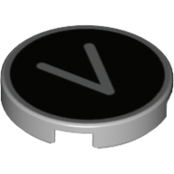 Деталь LEGO Tile Round 2 x 2 with Bottom Stud Holder with 'V' on Black Background Print, Светлый сине-серый