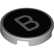 Деталь LEGO Tile Round 2 x 2 with Bottom Stud Holder with 'B' on Black Background Print, Светлый сине-серый