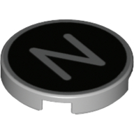 Деталь LEGO Tile Round 2 x 2 with Bottom Stud Holder with 'N' on Black Background Print, Светлый сине-серый