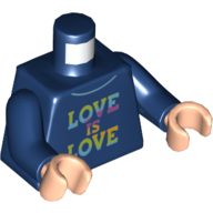 Деталь LEGO Torso Sweater with Rainbow 'LOVE IS LOVE' Print, Dark Blue Arms, Light Flesh Hands, Темно-синий