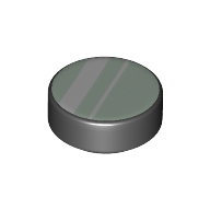 Деталь LEGO Tile Round 1 x 1 with White/Sand Green Lines / Mirror print, Черный