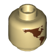Деталь LEGO Minifig Head (No Face), Reddish Brown World Map print, Песочный
