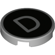 Деталь LEGO Tile Round 2 x 2 with Bottom Stud Holder with 'D' on Black Background Print, Светлый сине-серый