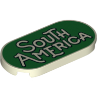 Деталь LEGO Tile Round 2 x 4 with 'South America' on Green Background print, Светящийся в темноте белый