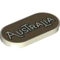 Деталь LEGO Tile Round 2 x 4 with 'Australia' on Dark Tan Background print, Светящийся в темноте белый