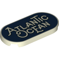 Деталь LEGO Tile Round 2 x 4 with 'Atlantic Ocean' on Dark Blue Background print, Светящийся в темноте белый