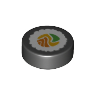 Деталь LEGO Tile Round 1 x 1 with Sushi print, Черный