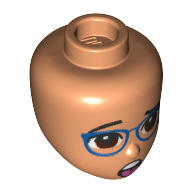 Деталь LEGO Minidoll Head Dark Blue glasses, Brown Eyes, Scared/Surprised print, Телесный