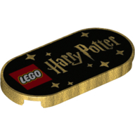 Деталь LEGO Tile Round 2 x 4 with Black Baground, LEGO Logo, 'Harry Potter', Stars print, Жемчужно-золотой