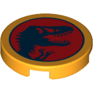Tile Round 2 x 2 with Bottom Stud Holder and T-Rex Skeleton Silhouette (Jurassic Park Logo) Print