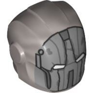 Деталь LEGO Helmet with Armor Plates and Ear Protectors with White Eyes, Dark Bluish Gray Worn Patches Print, Матовый серебристый