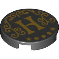 Деталь LEGO Tile Round 2 x 2 with Gold H, 5 Stars print, Черный