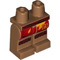 Деталь LEGO Hips and Medium Nougat Legs with Red Robe, Yellow Flames, Dark Red, Knee Wraps print, Средне-темный телесный