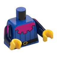 Деталь LEGO Torso Tunic, Magenta Collar, Black Belt, Money Pouch print, Dark Blue Arms, Yellow Hands, Голубой