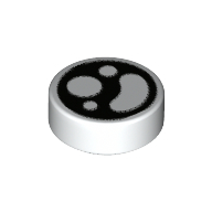 Деталь LEGO Tile Round 1 x 1 with Black Circle, White Shapes print, Белый
