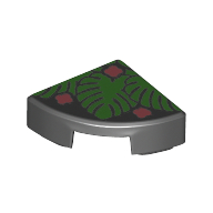Деталь LEGO Tile Round 1 x 1 Quarter with Green Leaves, Coral Flowers print, Черный