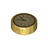 Деталь LEGO Tile Round 1 x 1 with Clock/Watch print, Жемчужно-золотой
