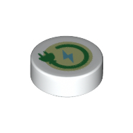 Деталь LEGO Tile Round 1 x 1 with Green Plug on Bright Green Background print, Белый