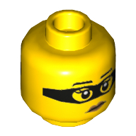 Деталь LEGO Minifig Head Criminal, Black Eyemask, Eyebrows, Peach Lips, Neutral / Open Mouth Smile Showing Teeth Print, Желтый