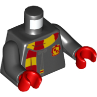 Деталь LEGO Torso Robe Clasped, with Gryffindor Crest and Scarf Print, Black Arms, Red Hands, Черный