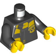 Деталь LEGO Torso Robe Clasped, with Hufflepuff Crest and Scarf Print, Black Arms, Yellow Hands, Черный