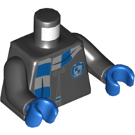 Деталь LEGO Torso Robe Clasped, with Ravenclaw Crest and Scarf Print, Black Arms, Blue Hands, Черный