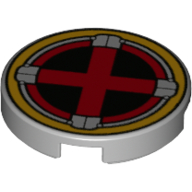 Деталь LEGO Tile Round 2 x 2 with Red X, Yellow Circle (X-Men Symbol) print, Светлый сине-серый