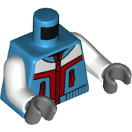 Деталь LEGO Torso Jacket, White/Dark Red Shapes, Zippers Print, White Arms, Dark Bluish Grey Hands, Темно-лазурный