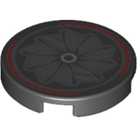 Деталь LEGO Tile Round 2 x 2 with Fan, Red Circle print, Черный