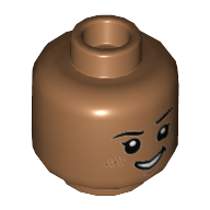 Деталь LEGO Minifig Head, Eyebrows, Eyelashes, Freckles, Smirk Showing Teeth / Sad Print, Средне-темный телесный