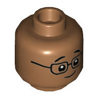 Деталь LEGO Minifig Head, Eyebrows, Glasses / Tongue Sticking Our Print, Средне-темный телесный