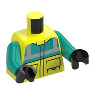 Деталь LEGO Torso Safety Jacket with Pockets, Dark Turquoise Panel Print, Dark Turquoise Arms, Black Hands, Насыщенный желтый